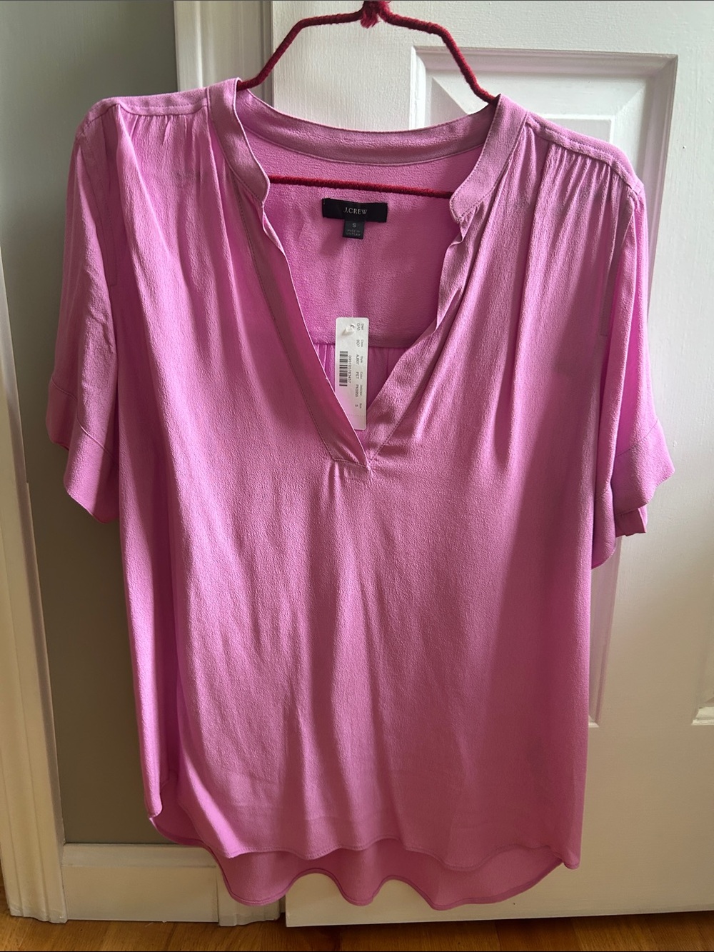 J. Crew Bright Pink Split V-Neck Short Sleeve Blouse